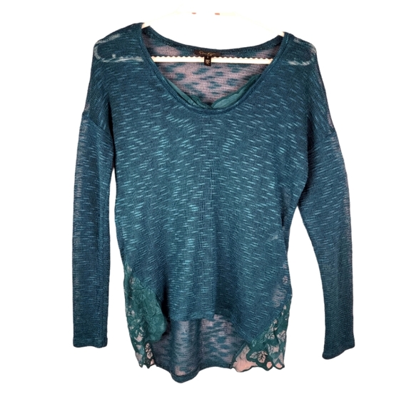 Jessica simpson blue/green knit and lace top - Picture 1 of 5
